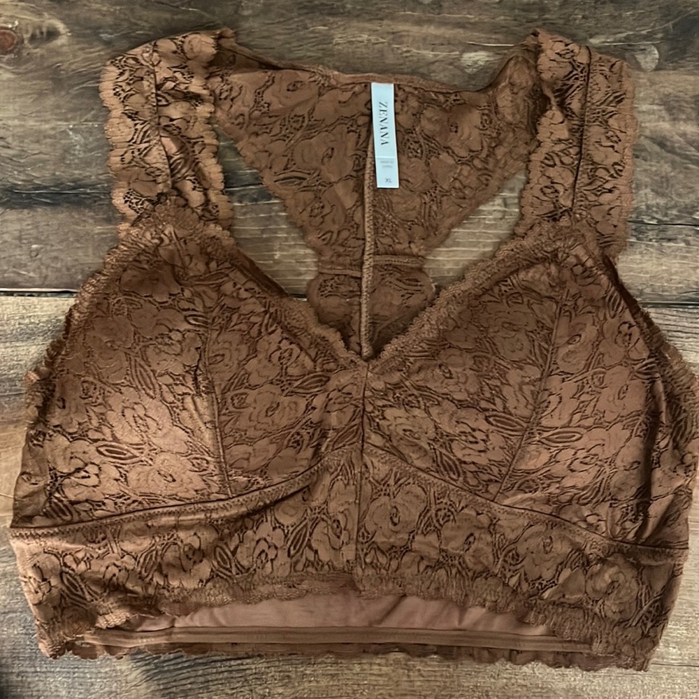 Zenana Chocolate Lace Bralette extra large (fits like a large)